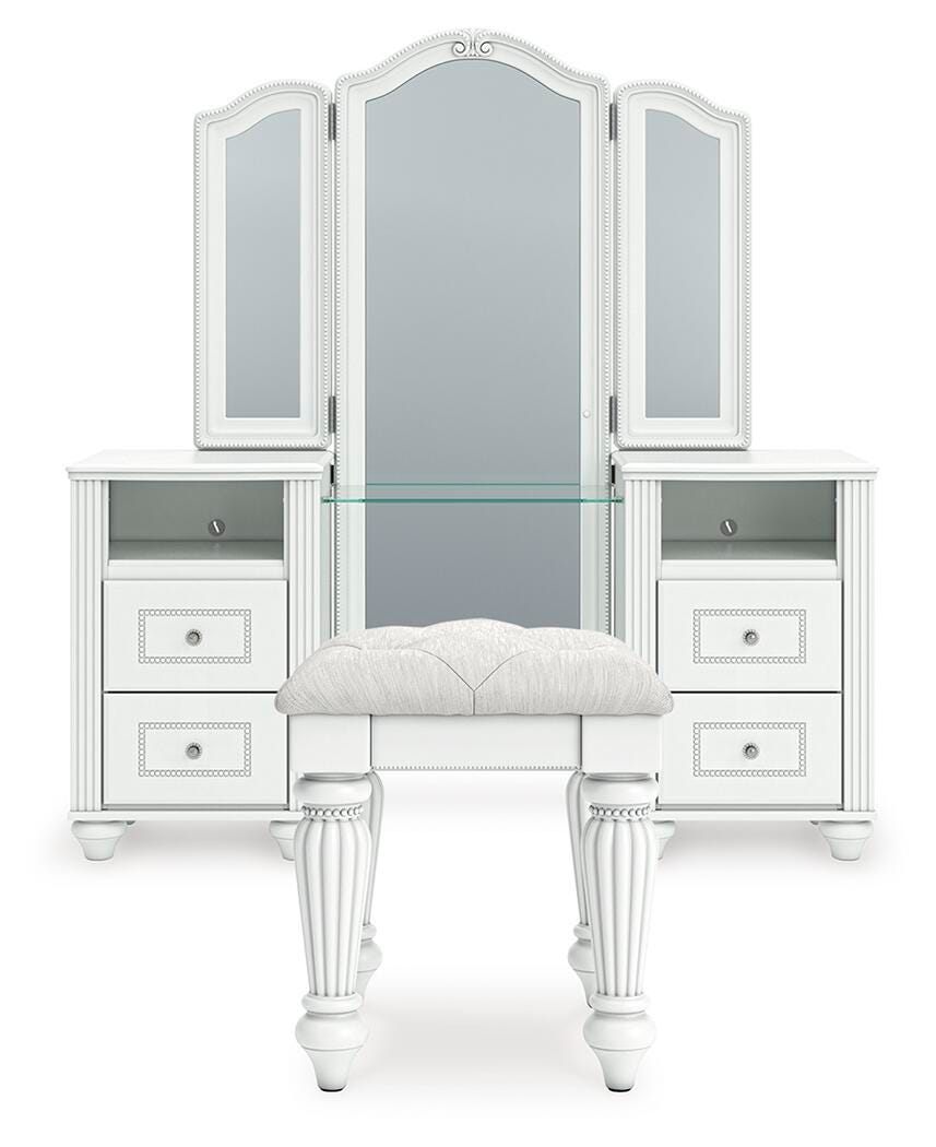Kozlani Vanity with 2 Cabinets, Mirror and Stool — 4-Piece Signature Design by Ashley® Bedroom