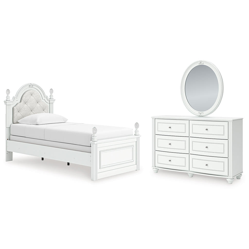Kozlani Twin Upholstered Panel Bed, Dresser and Mirror Ashley® Bedroom