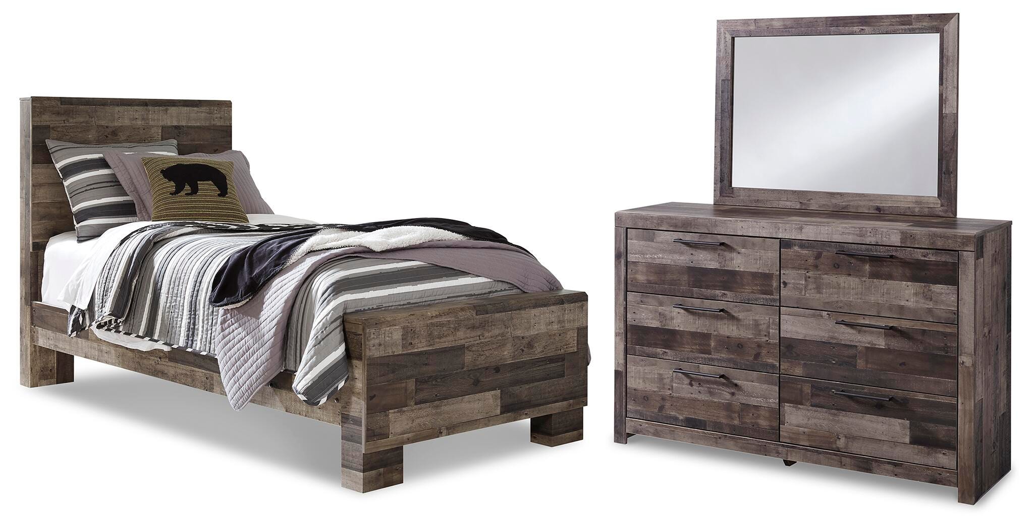Derekson Twin Panel Bed, Dresser and Mirror — 3-Piece Set Benchcraft® Bedroom