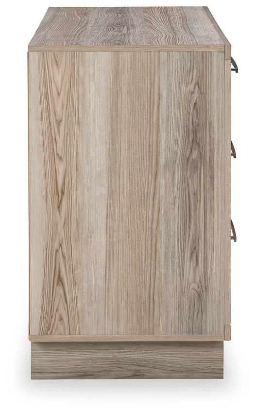 Hasbrick Queen Panel Headboard with Mirrored Dresser, Chest and 2 Nightstands