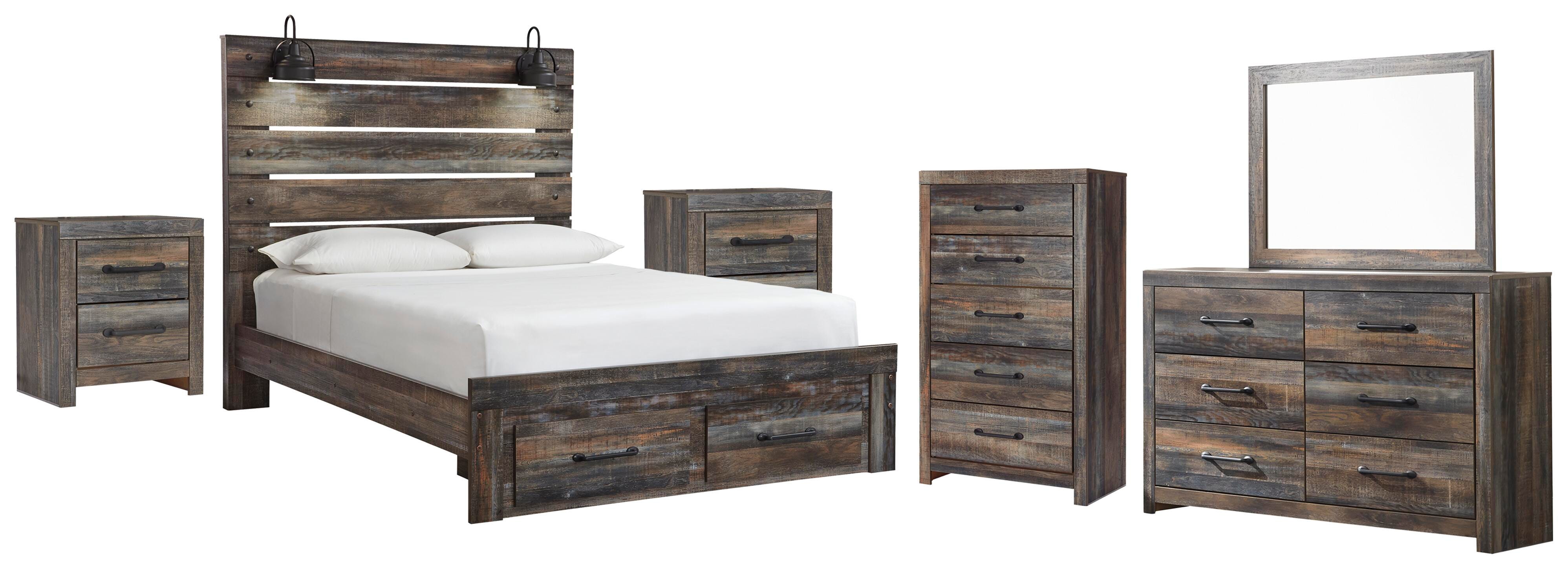 Drystan Queen Panel Storage Bed, Dresser, Mirror, Chest and 2 Nightstands