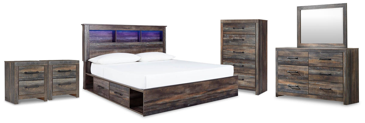 Drystan King Bookcase Bed 7-Piece Set — Mirror, 2 Nightstands Signature Design by Ashley® Bedroom Package