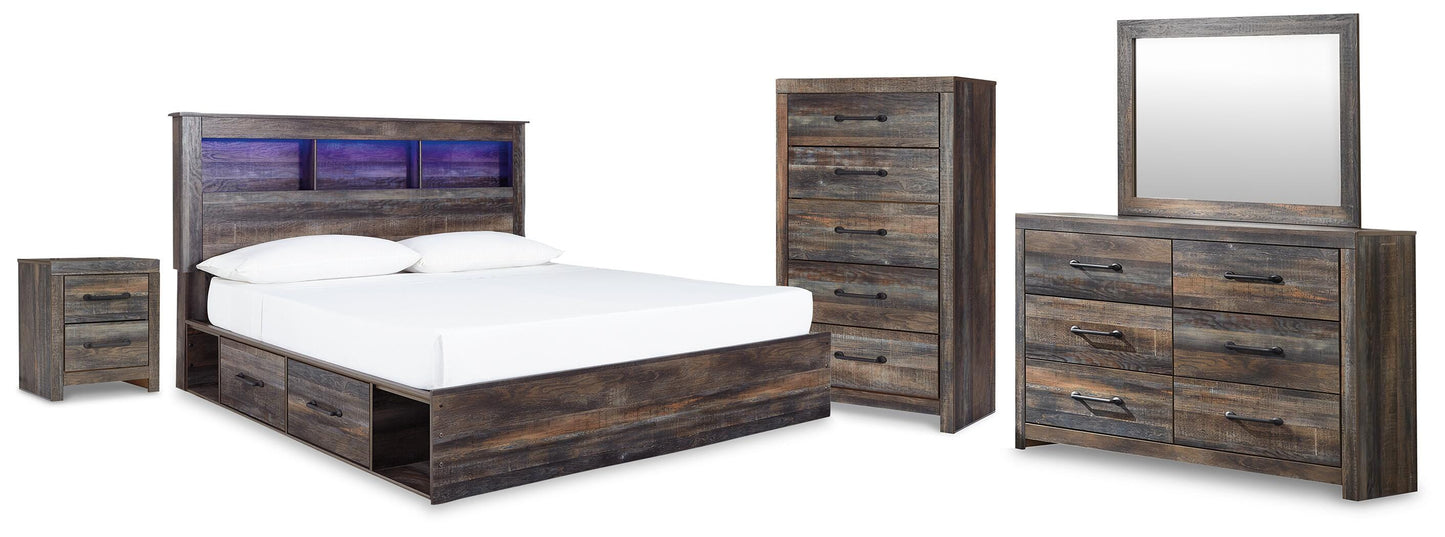 Drystan King Bookcase Bed 6-Piece Set — Side Storage, Chest