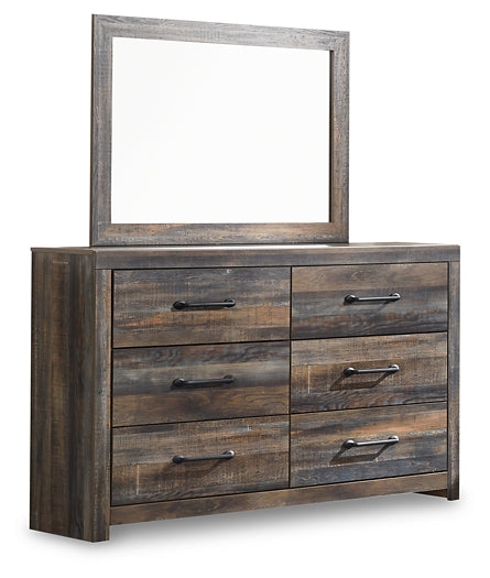 Drystan King Panel Headboard with Metal Frame, Dresser, Mirror, and Nightstand