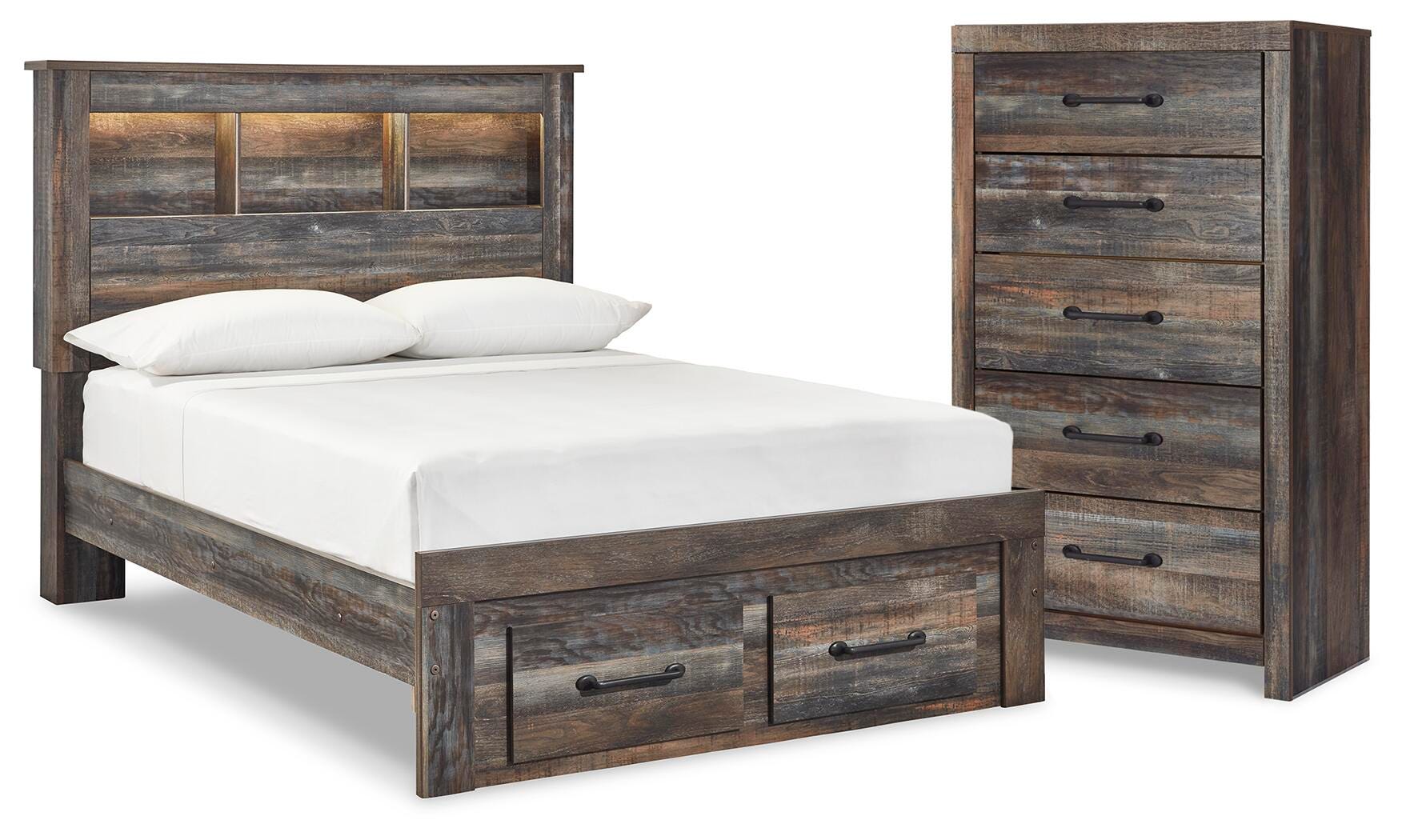 Drystan Full Bookcase Storage Bed and Chest — 2-Piece Set