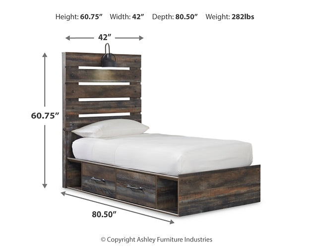 Drystan Twin Panel Bed with Storage, Dresser, Mirror and Chest