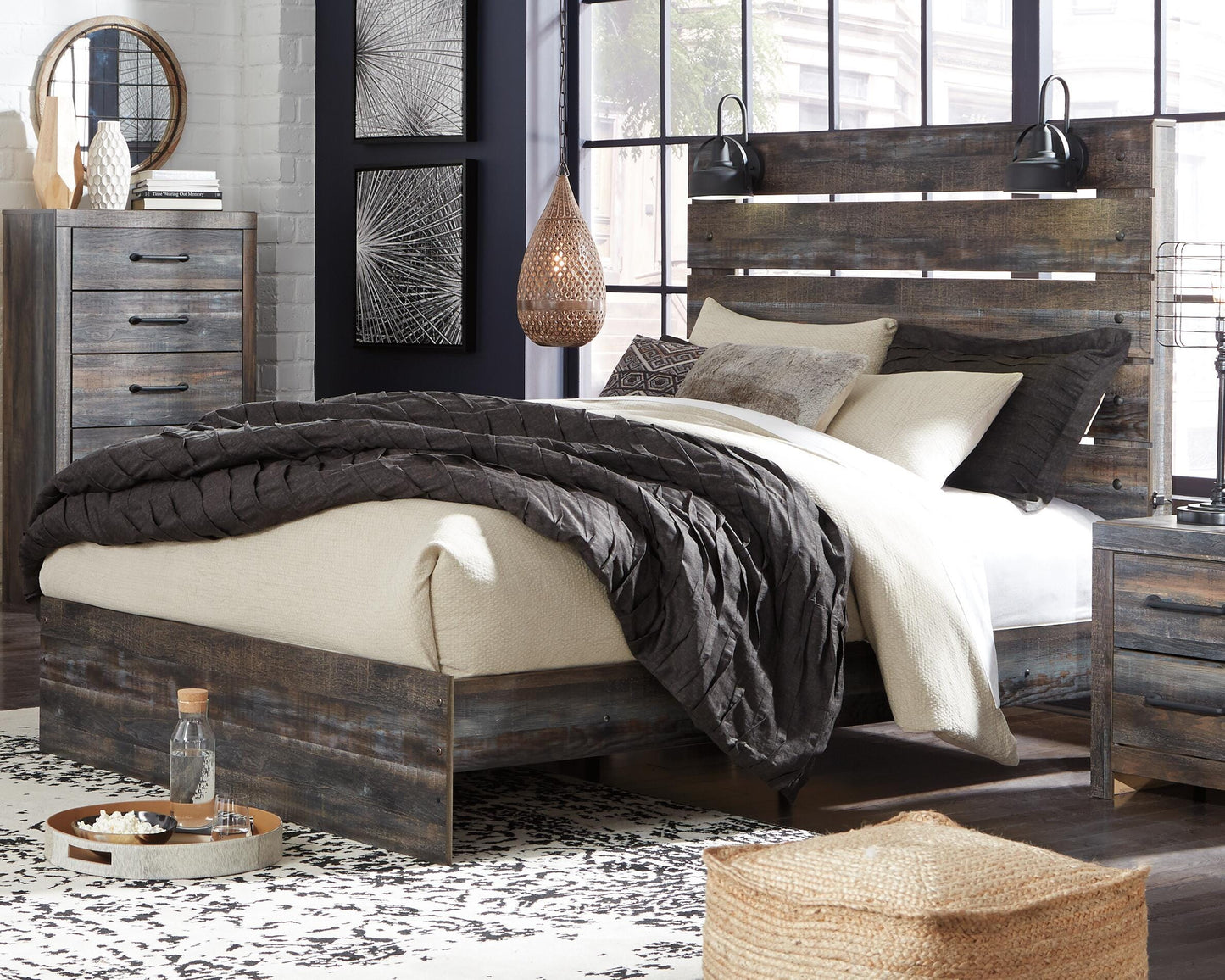 Drystan Queen Panel Bed, Dresser and Mirror