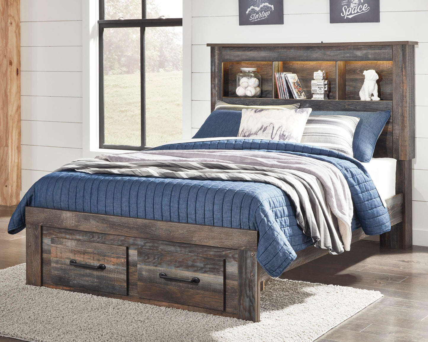 Drystan Full Bookcase Storage Bed and Chest — 2-Piece Set