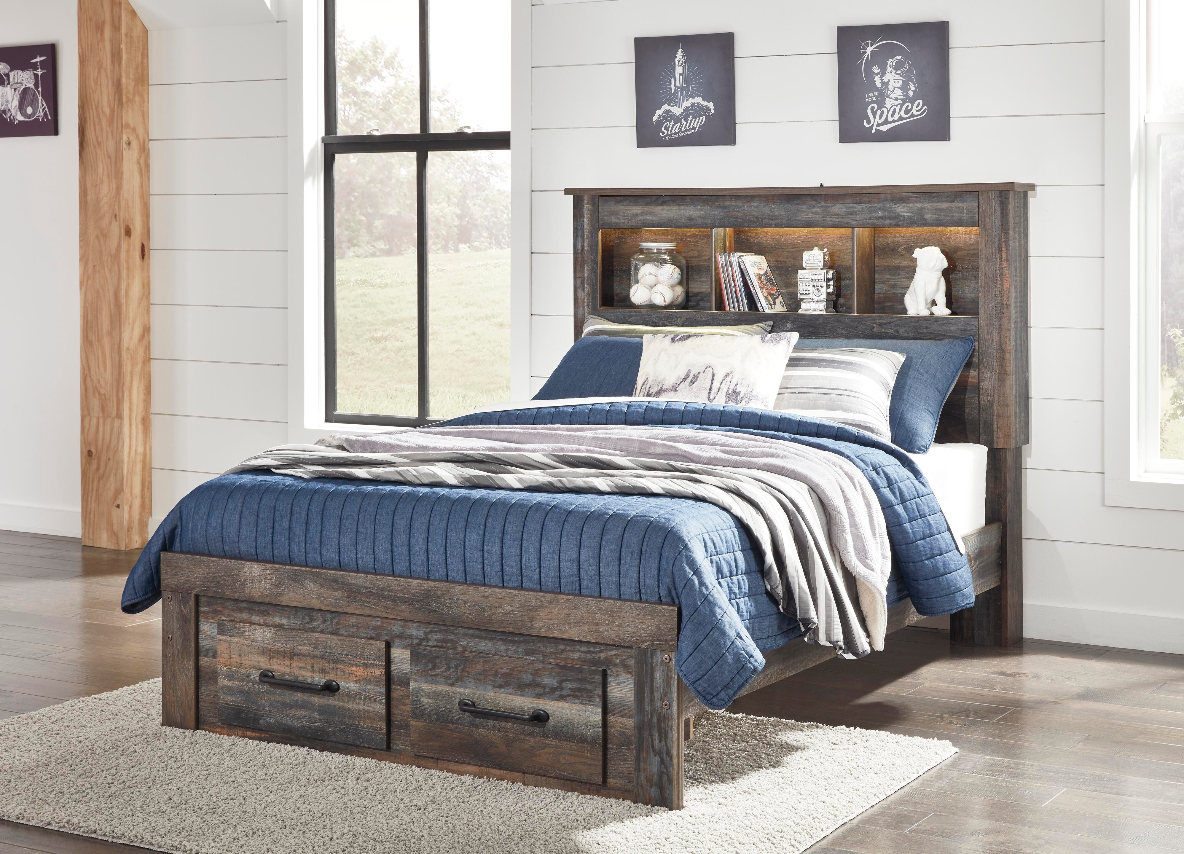 Drystan Full Bookcase Storage Bed and Chest — 2-Piece Set