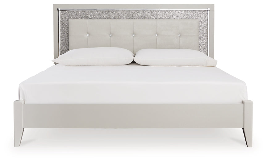 Zyniden King Upholstered Panel Bed, Dresser and Mirror