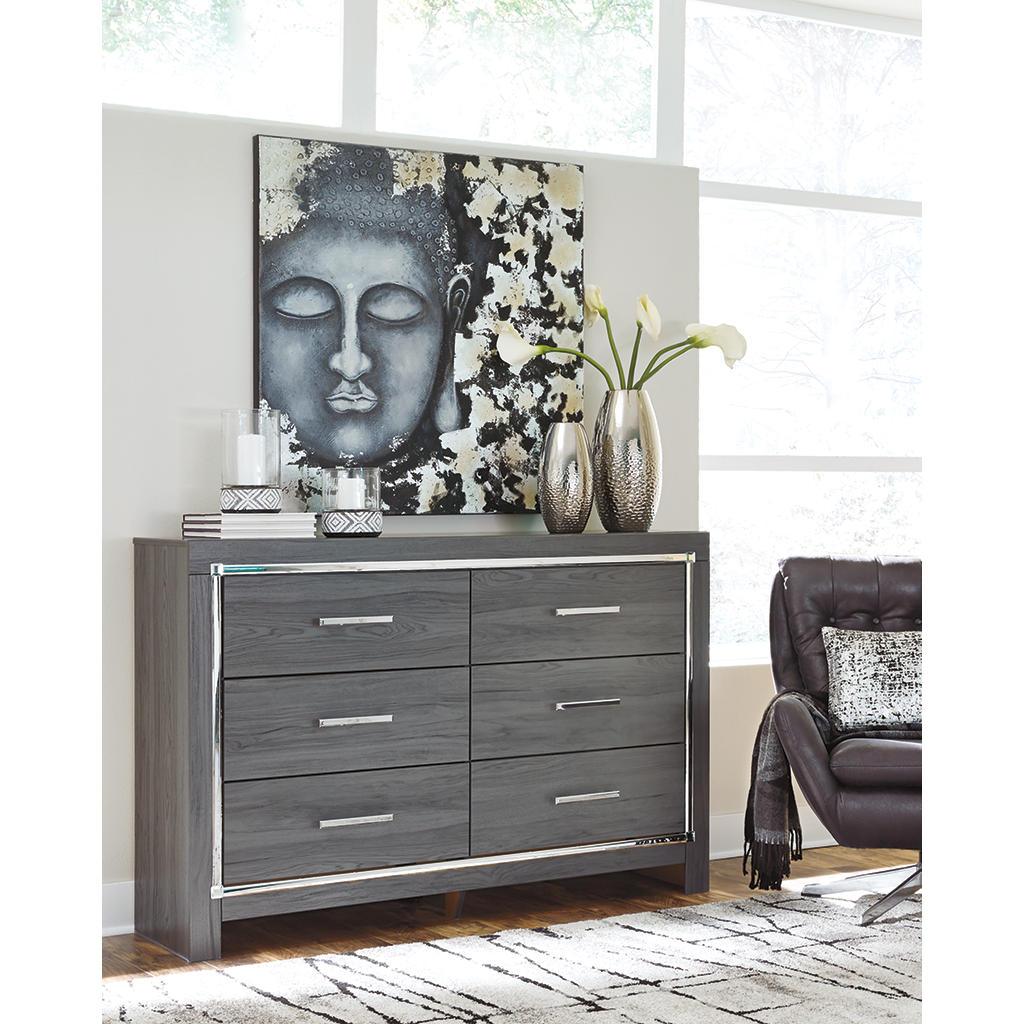 Lodanna Dresser — Gray 6-Drawer with Faceted Chrome Pulls Signature Design by Ashley® Bedroom