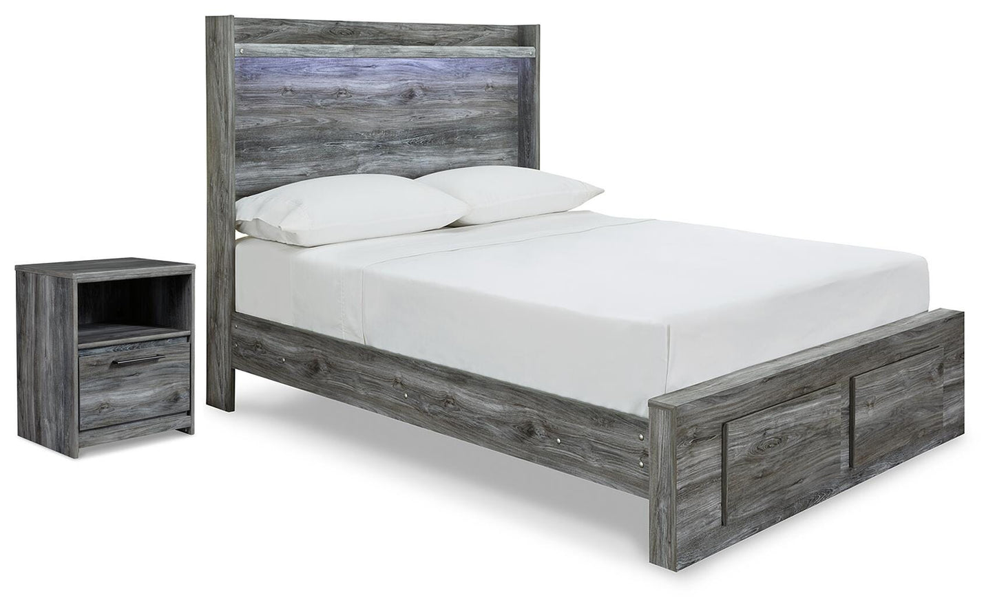 Baystorm Full Panel Storage Bed and Nightstand — 2-Piece Set
