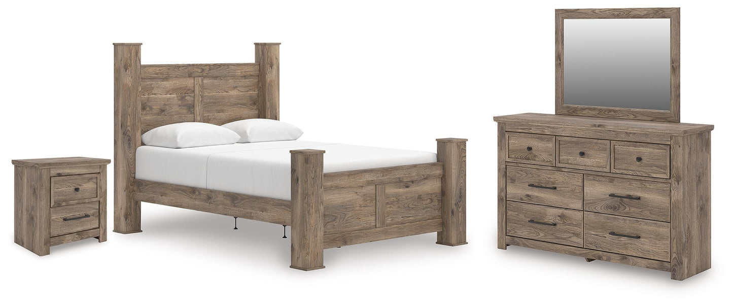 Rusticott Queen Poster Bed, Dresser, Mirror and Nightstand Signature Design by Ashley® Bedroom