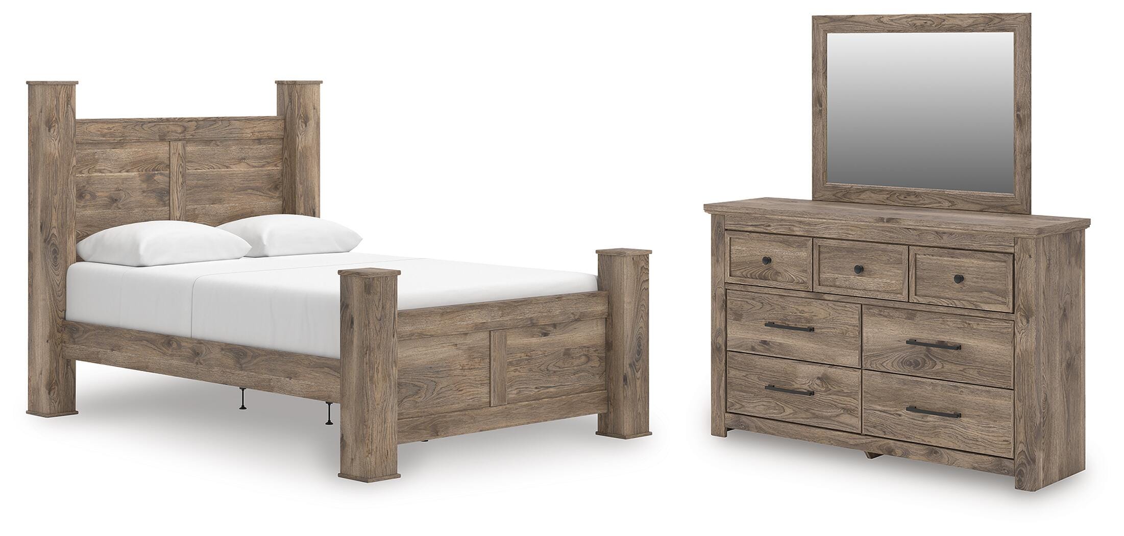 Rusticott Queen Poster Bed, Dresser and Mirror — 3-Piece Signature Design by Ashley® Bedroom