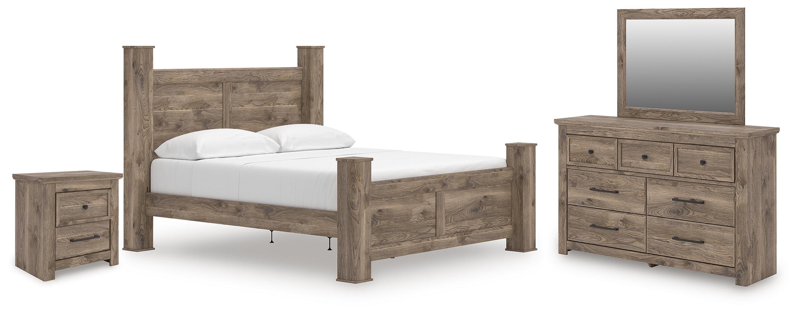Rusticott King Poster Bed, Dresser, Mirror and Nightstand Signature Design by Ashley® Bedroom