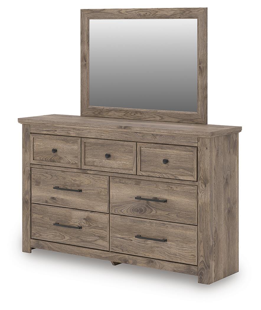 Rusticott Queen Poster Bed, Dresser, Mirror and Nightstand Signature Design by Ashley® Bedroom