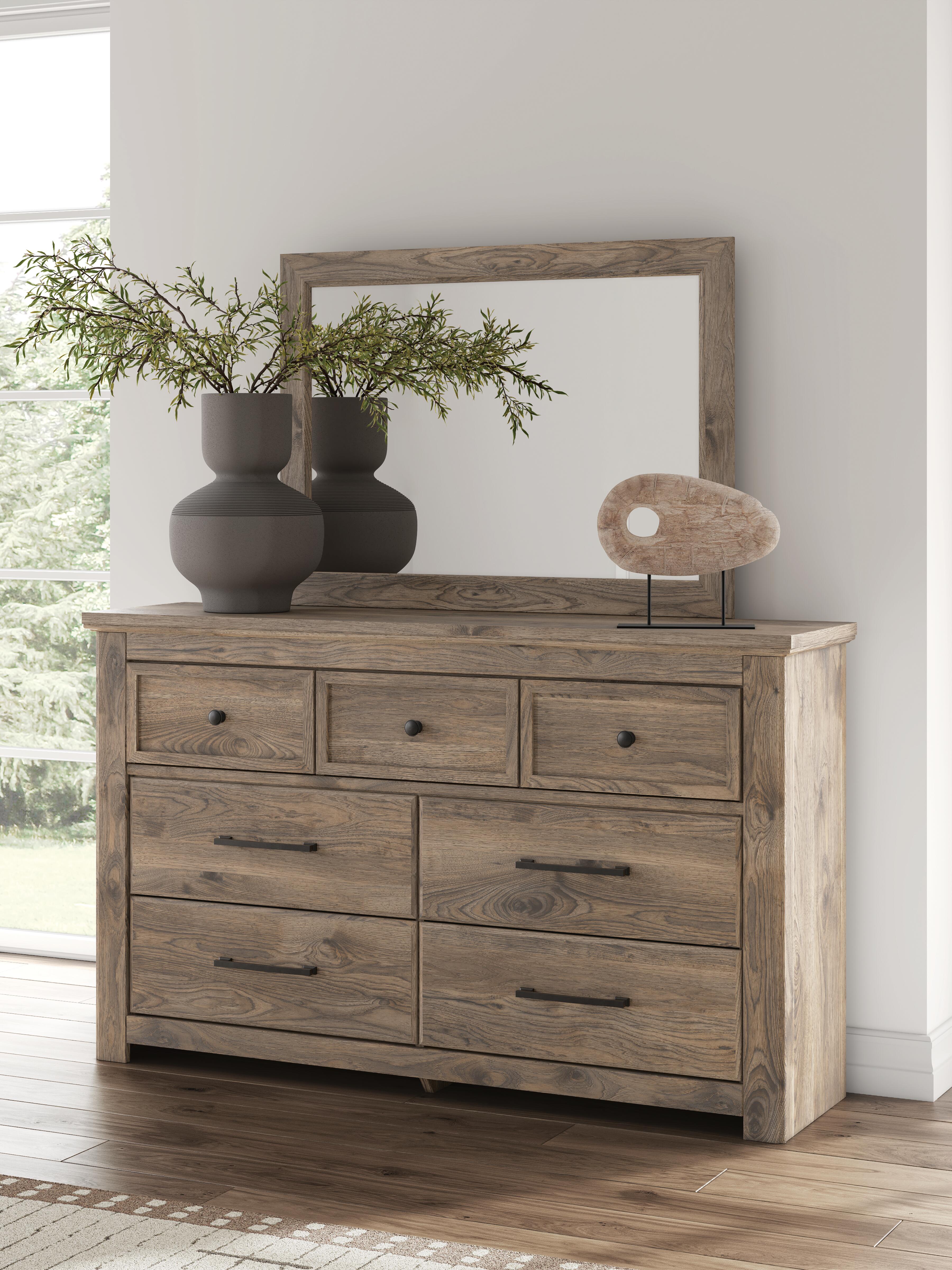 Rusticott Queen Poster Bed, Dresser, Mirror and Nightstand Signature Design by Ashley® Bedroom
