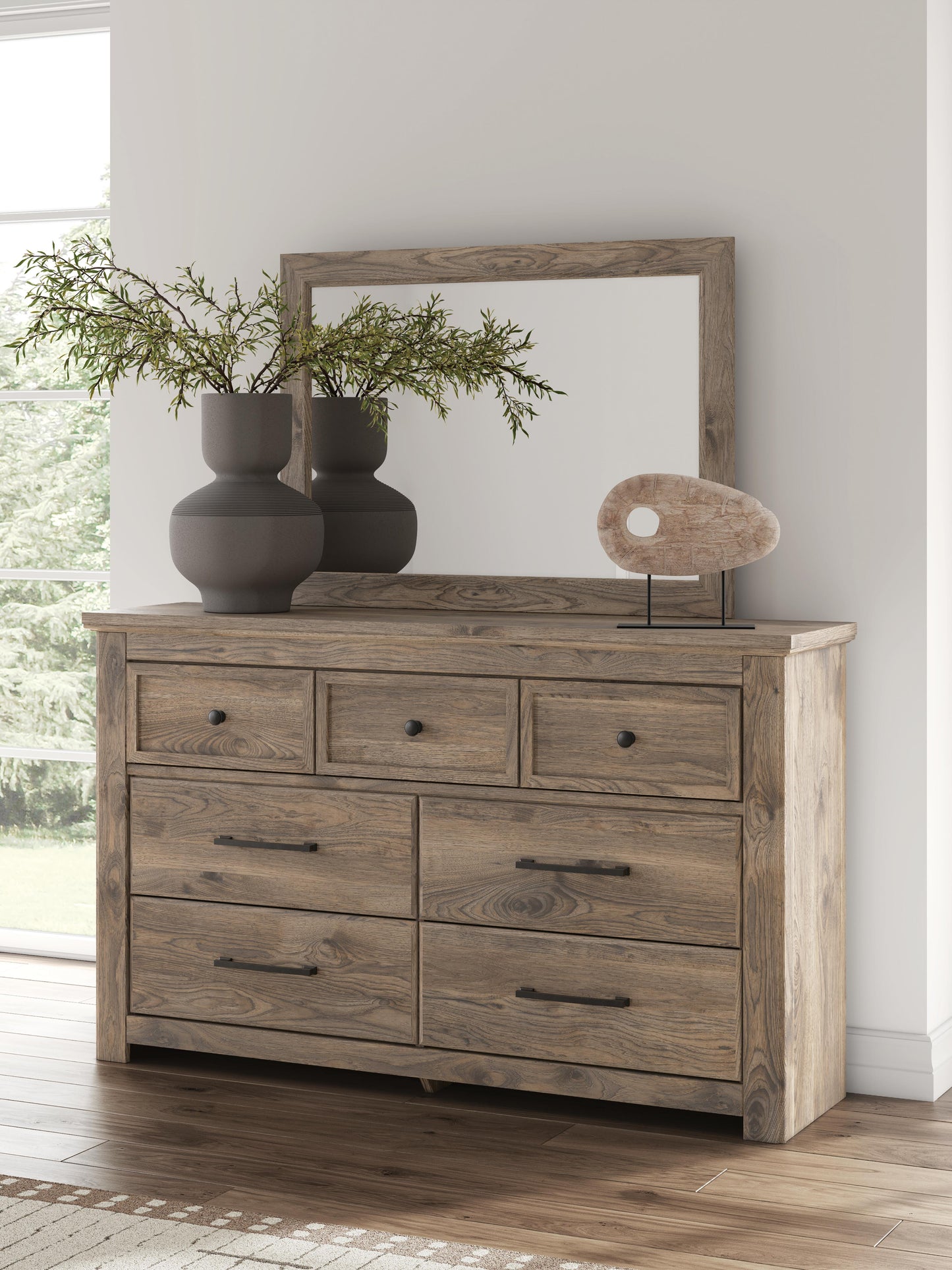 Rusticott Queen Poster Bed, Dresser, Mirror and Nightstand Signature Design by Ashley® Bedroom