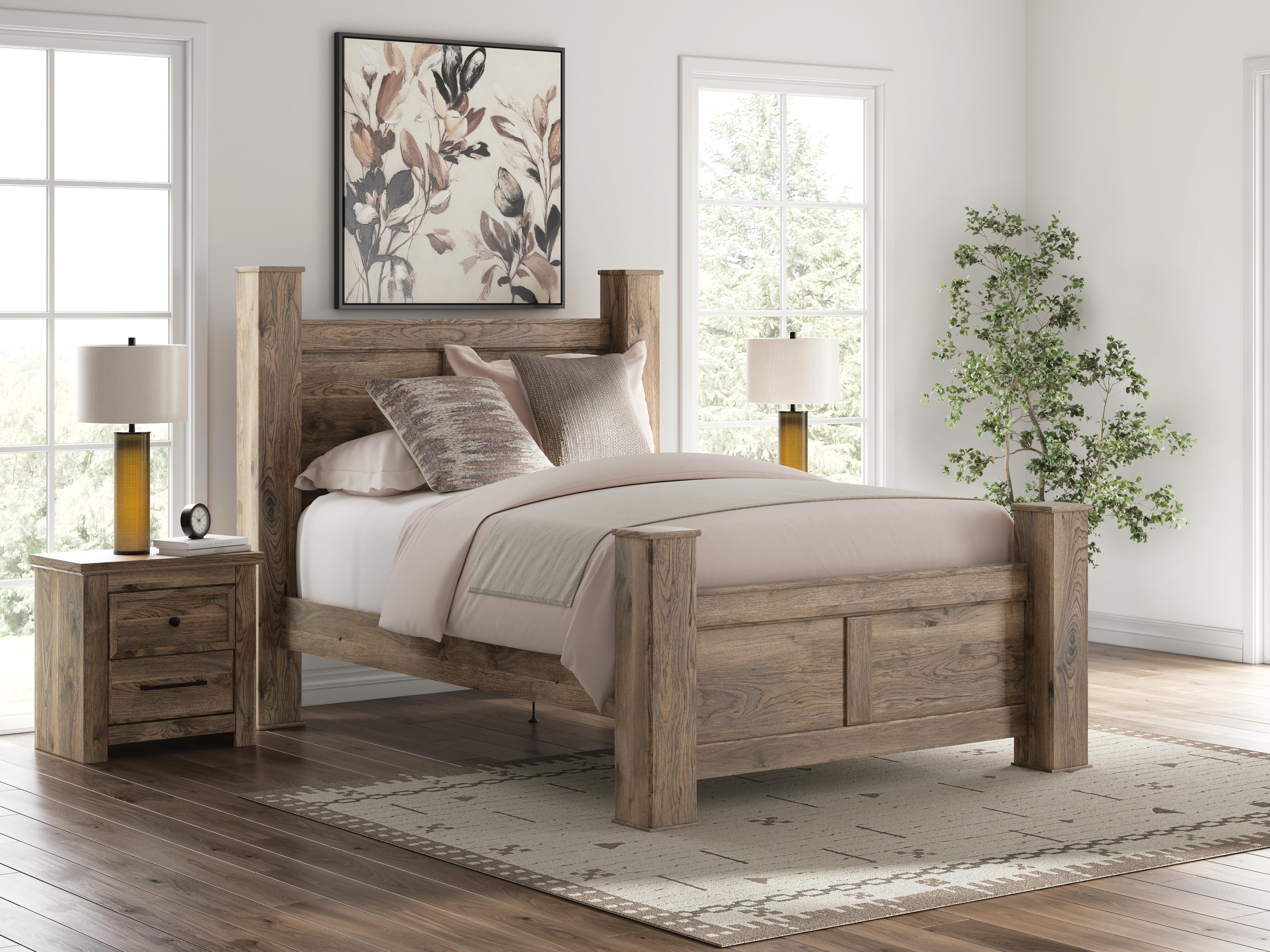 Rusticott Queen Poster Bed, Dresser, Mirror and Nightstand Signature Design by Ashley® Bedroom