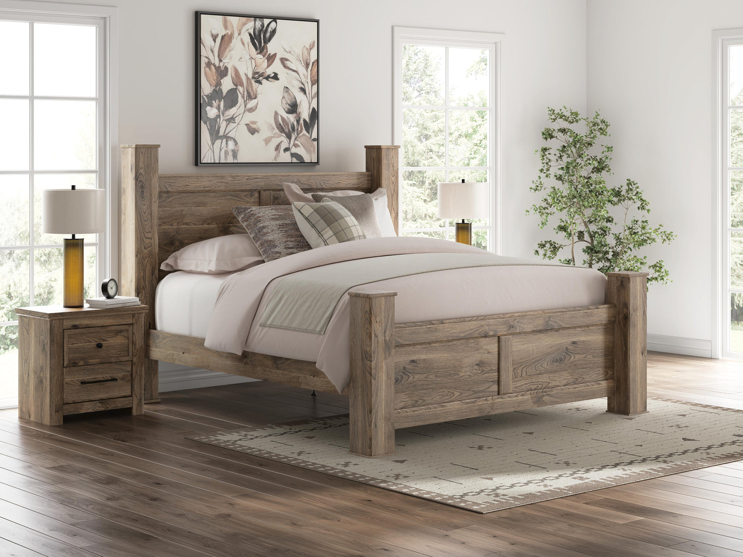Rusticott King Poster Bed, Dresser, Mirror and Nightstand Signature Design by Ashley® Bedroom