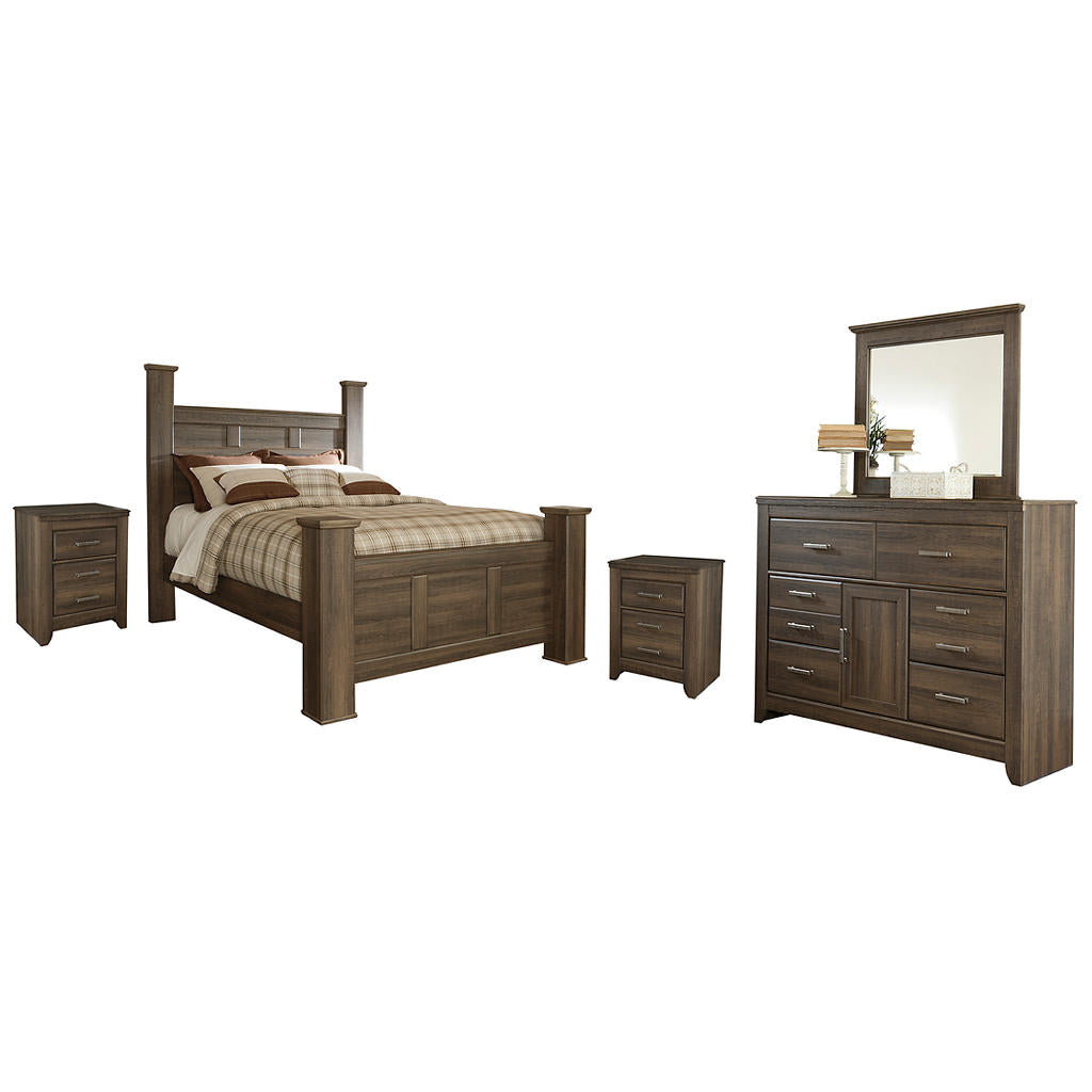 Juararo Queen Poster Bed with Mirrored Dresser and 2 Nightstands Signature Design by Ashley® Uncategorized