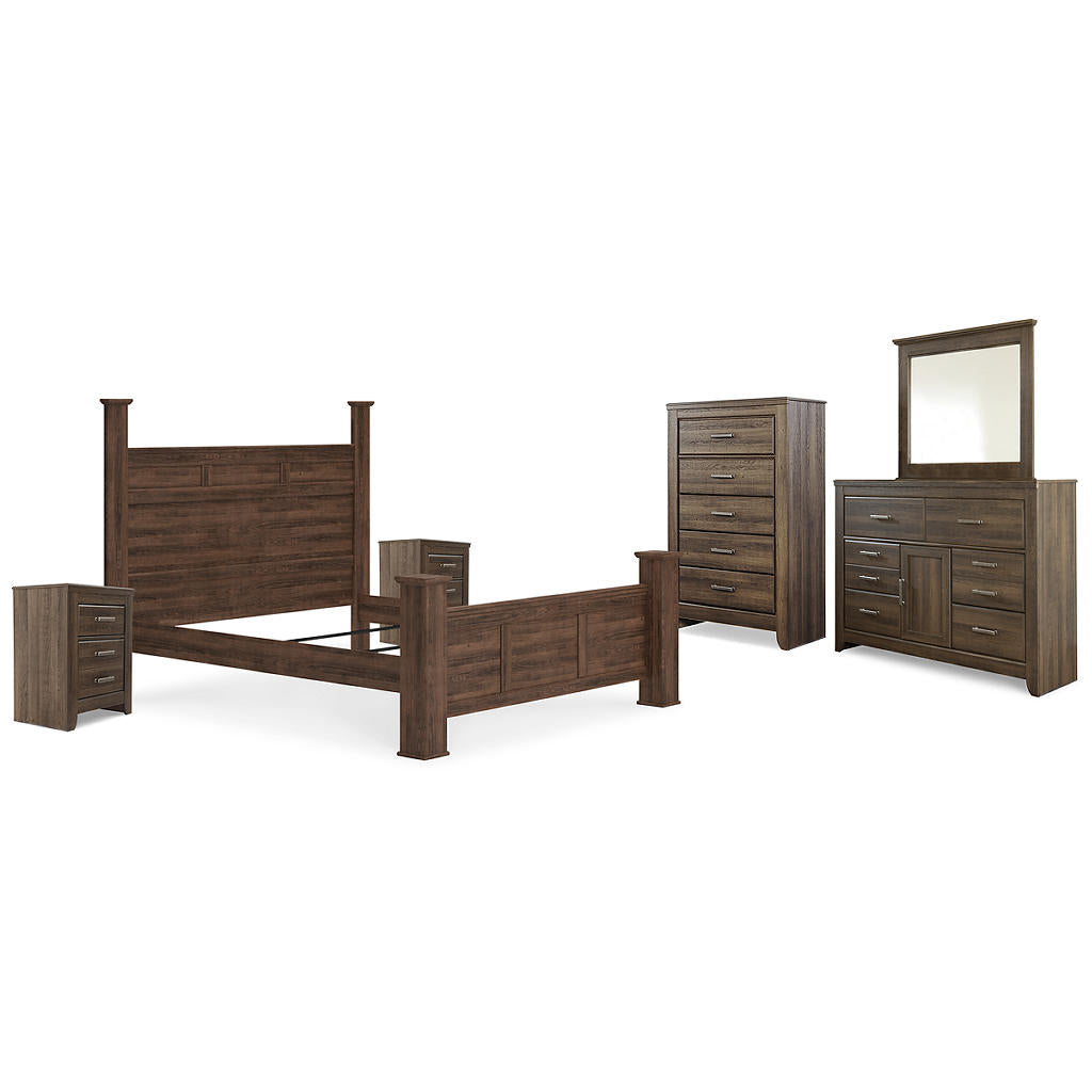 Juararo California King Poster Bed, Dresser, Mirror, Chest and 2 Nightstands Signature Design by Ashley® Uncategorized