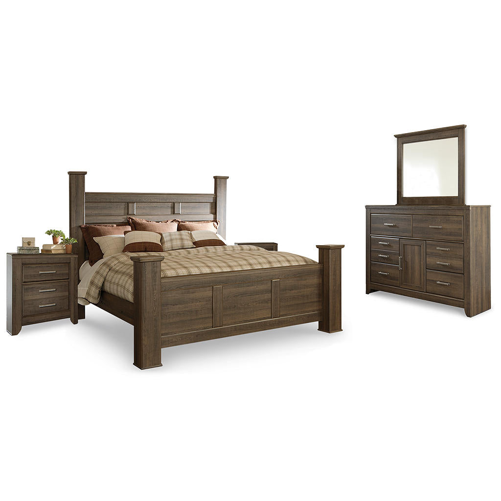 Juararo California King Poster Bed, Dresser, Mirror and 2 Nightstands Signature Design by Ashley® Uncategorized