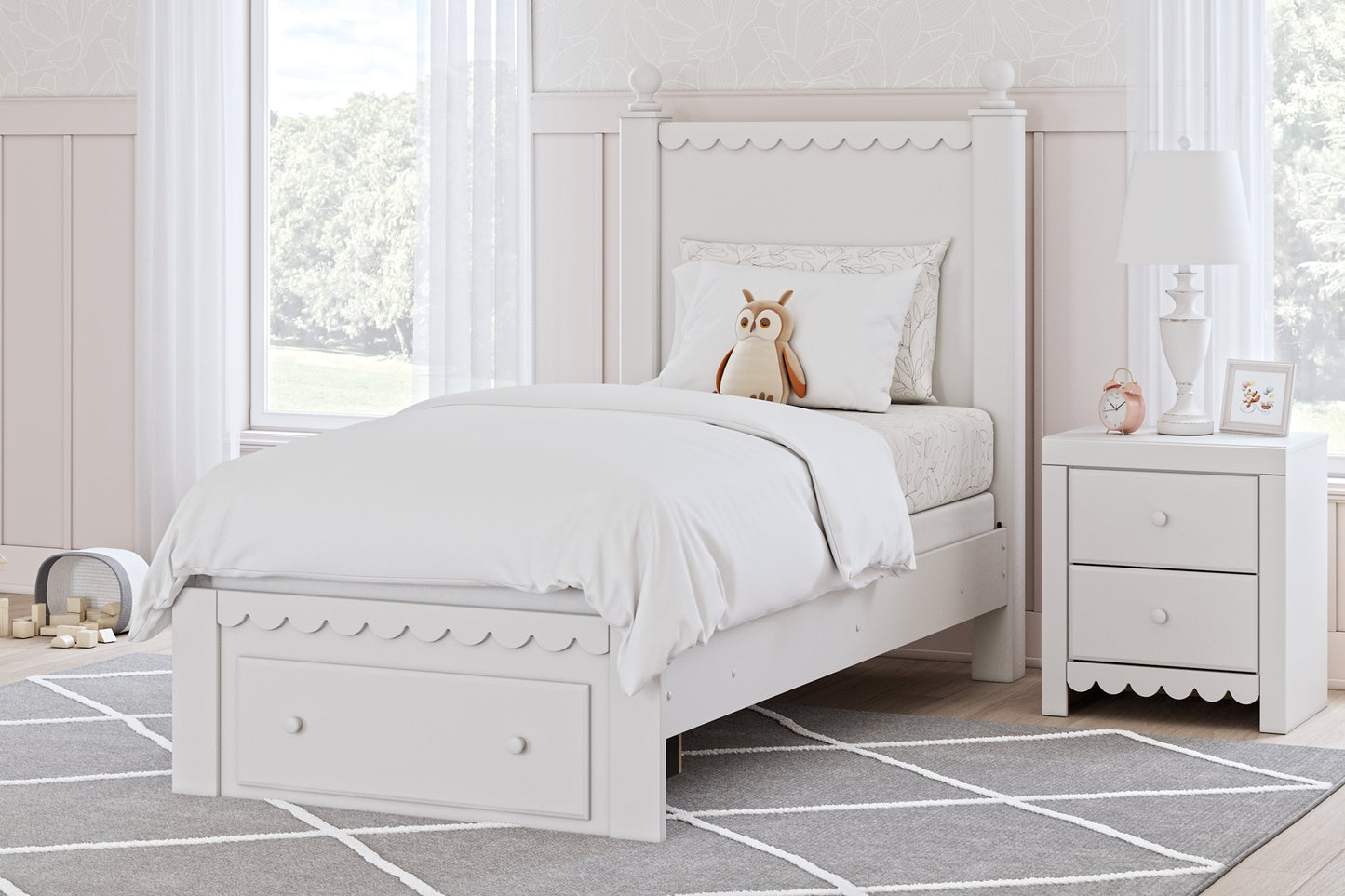 Mollviney Twin Panel Storage Bed, Dresser and Mirror