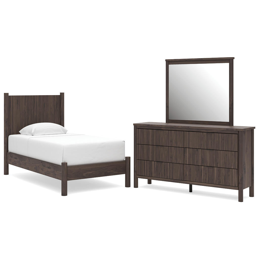 Pamytta Twin Panel Platform Bed, Dresser and Mirror Ashley® Bedroom