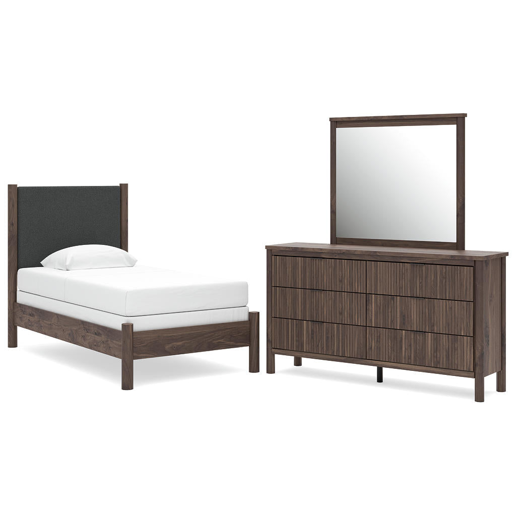 Pamytta Twin Upholstered Panel Bed, Dresser and Mirror Ashley® Bedroom
