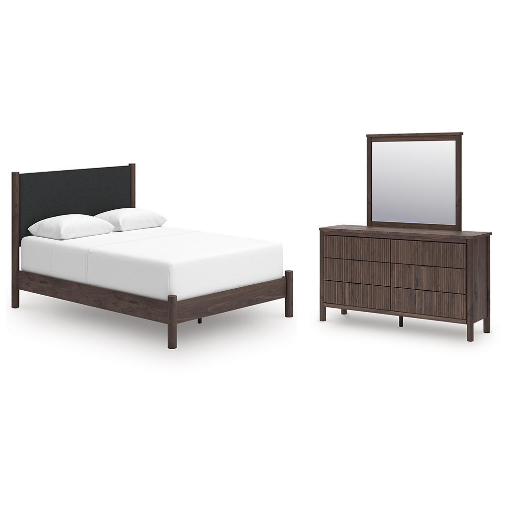 Pamytta Queen Upholstered Panel Bed, Dresser and Mirror Ashley® Bedroom