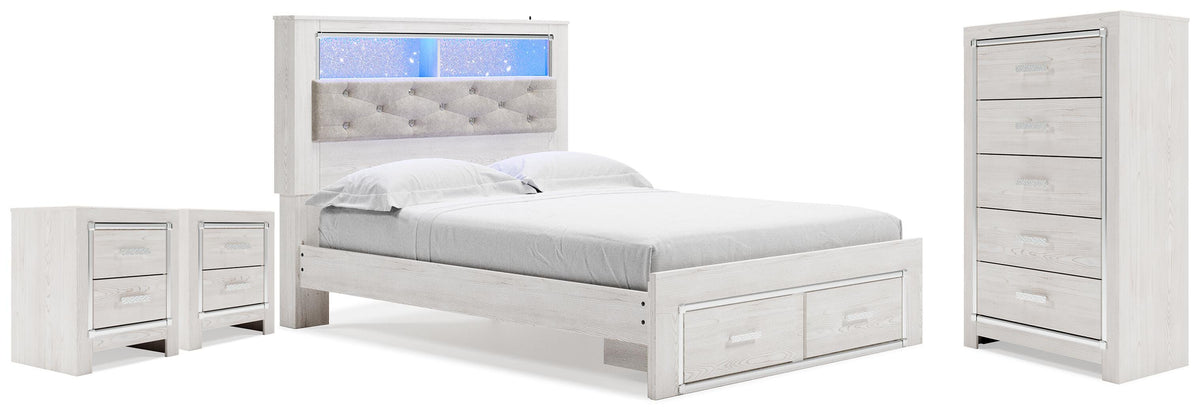 Altyra Queen Bookcase Storage Bed, Chest and 2 Nightstands
