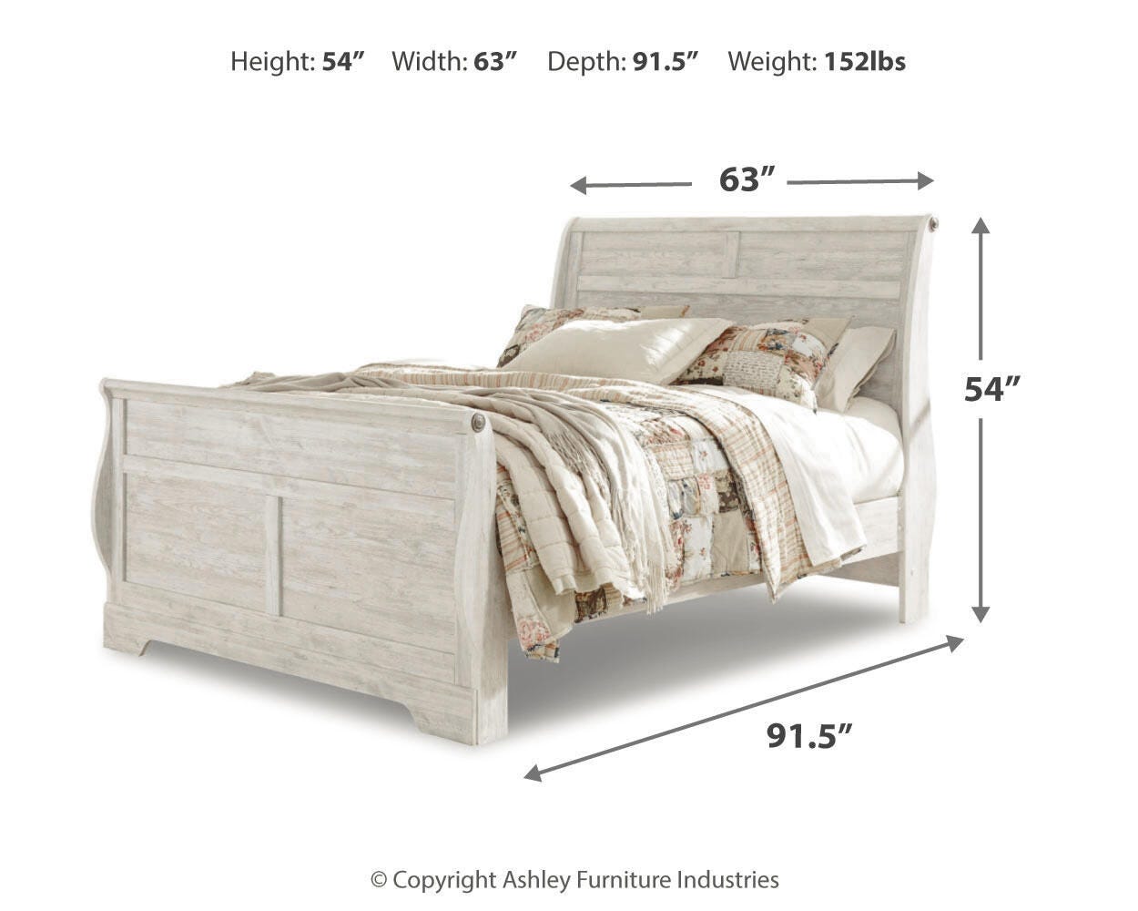 Willowton Queen Sleigh Bed, Dresser and Mirror — 3-Piece Set