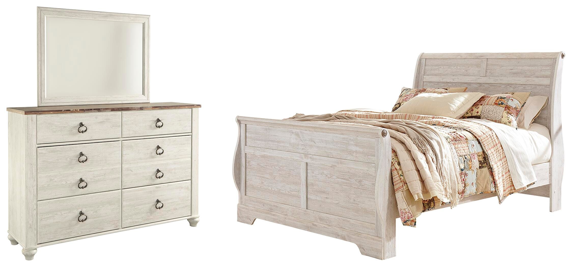 Willowton Queen Sleigh Bed, Dresser and Mirror — 3-Piece Set