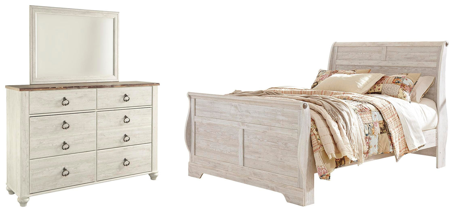 Willowton Queen Sleigh Bed, Dresser and Mirror — 3-Piece Set