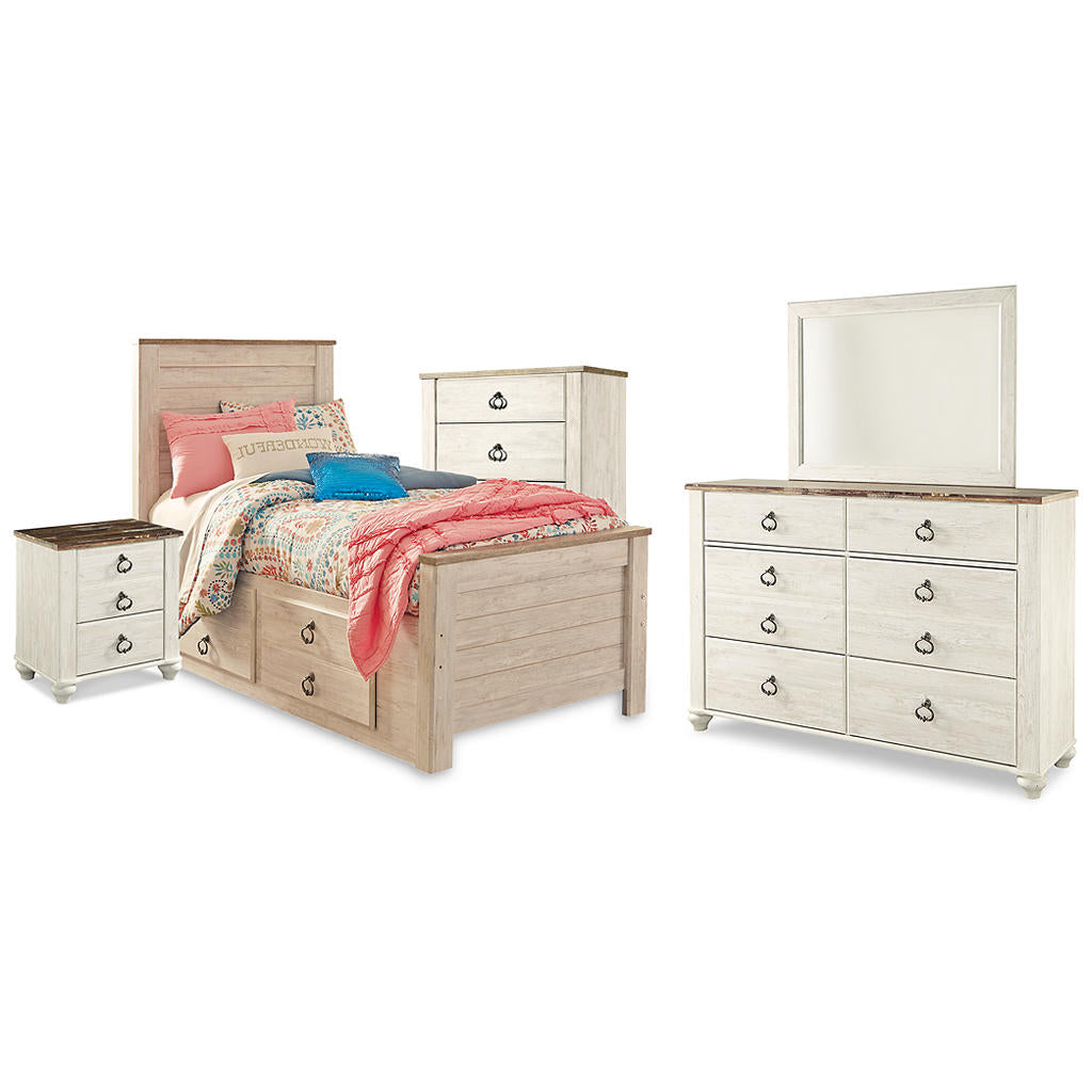 Willowton Twin Bed with Storage, Dresser, Mirror, Chest and Nightstand Signature Design by Ashley® Uncategorized