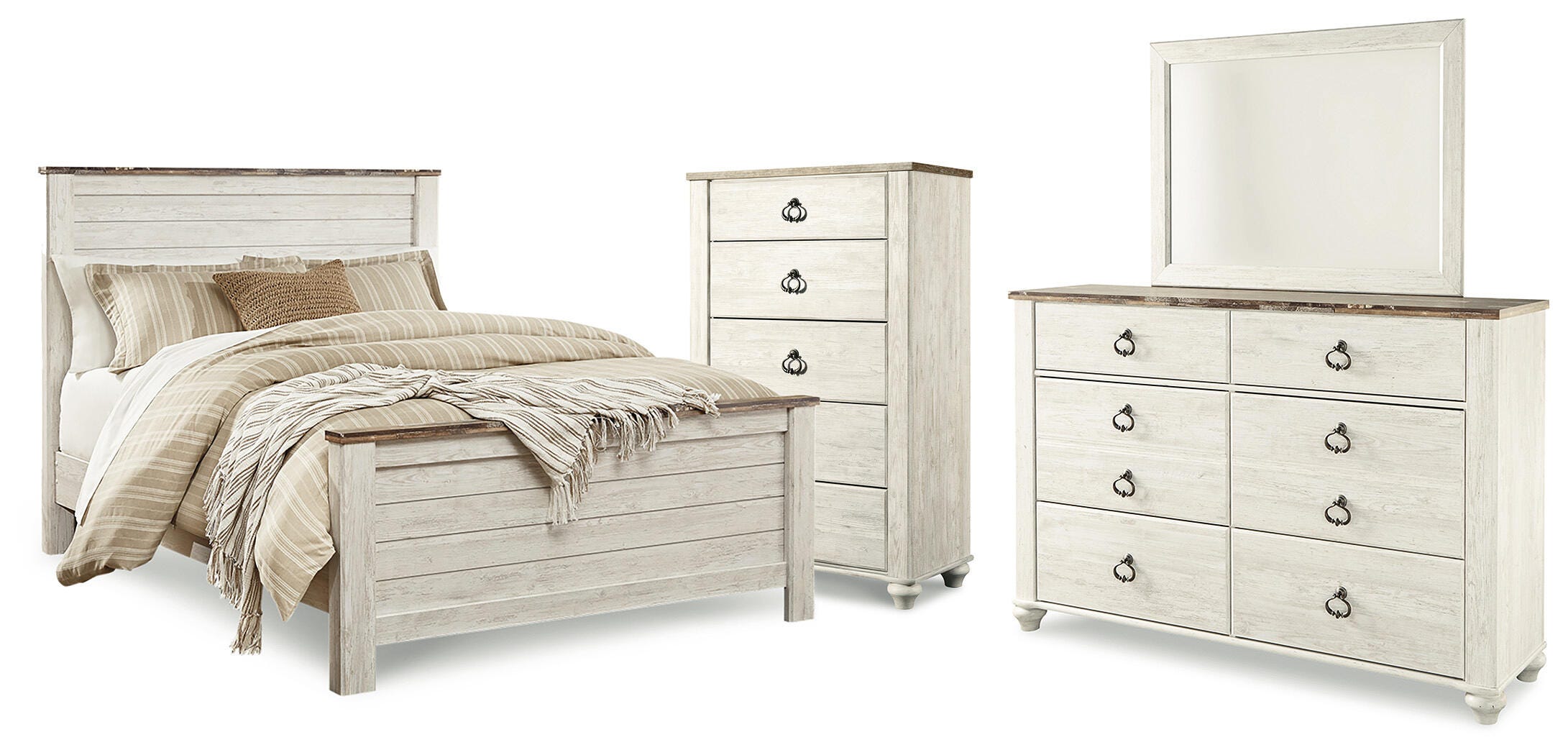 Willowton Queen Panel Bed, Dresser, Mirror and Chest