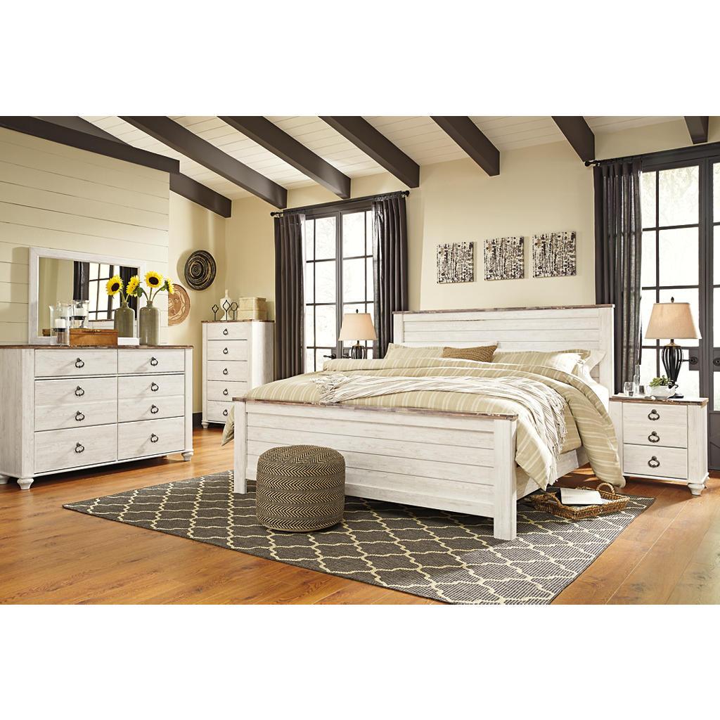 Willowton Bedroom Set (B38) — King panel bed, dresser, mirror, and nightsta Signature Design by Ashley® Uncategorized