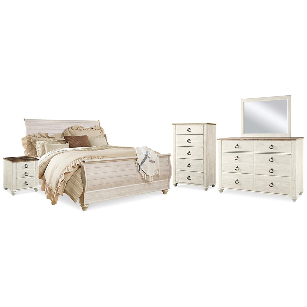 Willowton King Sleigh Bed, Dresser, Mirror, Chest and 2 Nightstands Signature Design by Ashley® Uncategorized