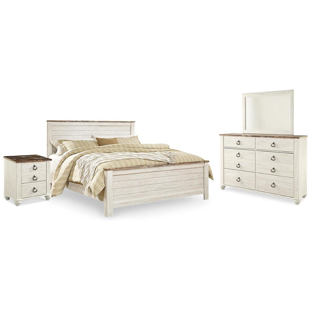 Willowton Bedroom Set (B38) — King panel bed, dresser, mirror, and nightsta Signature Design by Ashley® Uncategorized