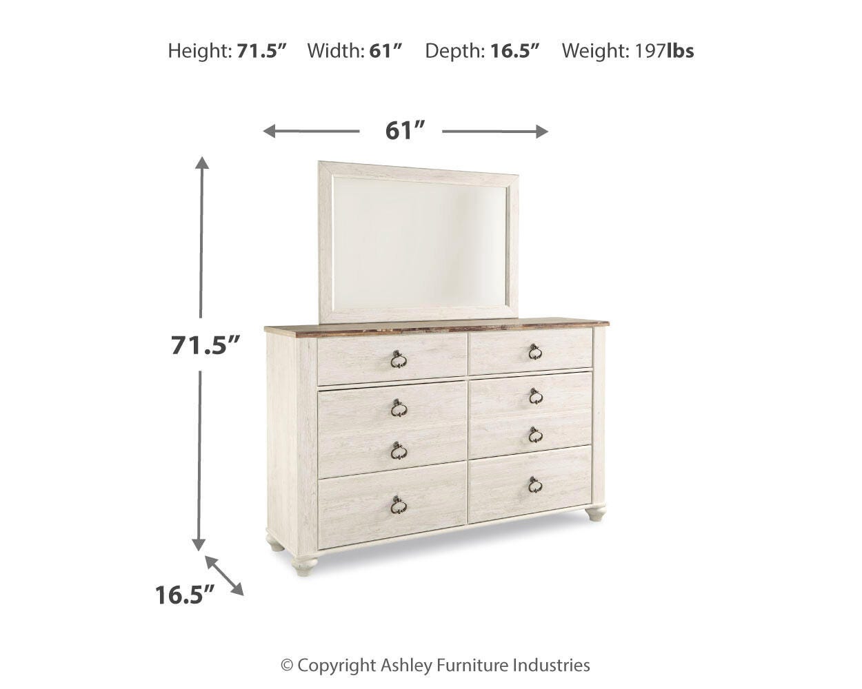 Willowton King Panel Bed, Dresser, Mirror, Chest and Nightstand