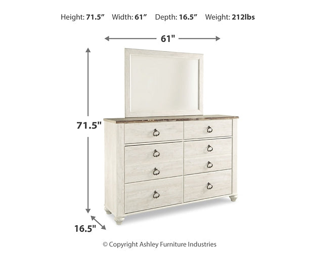 Willowton King Panel Bed, Dresser, Mirror, and Nightstand