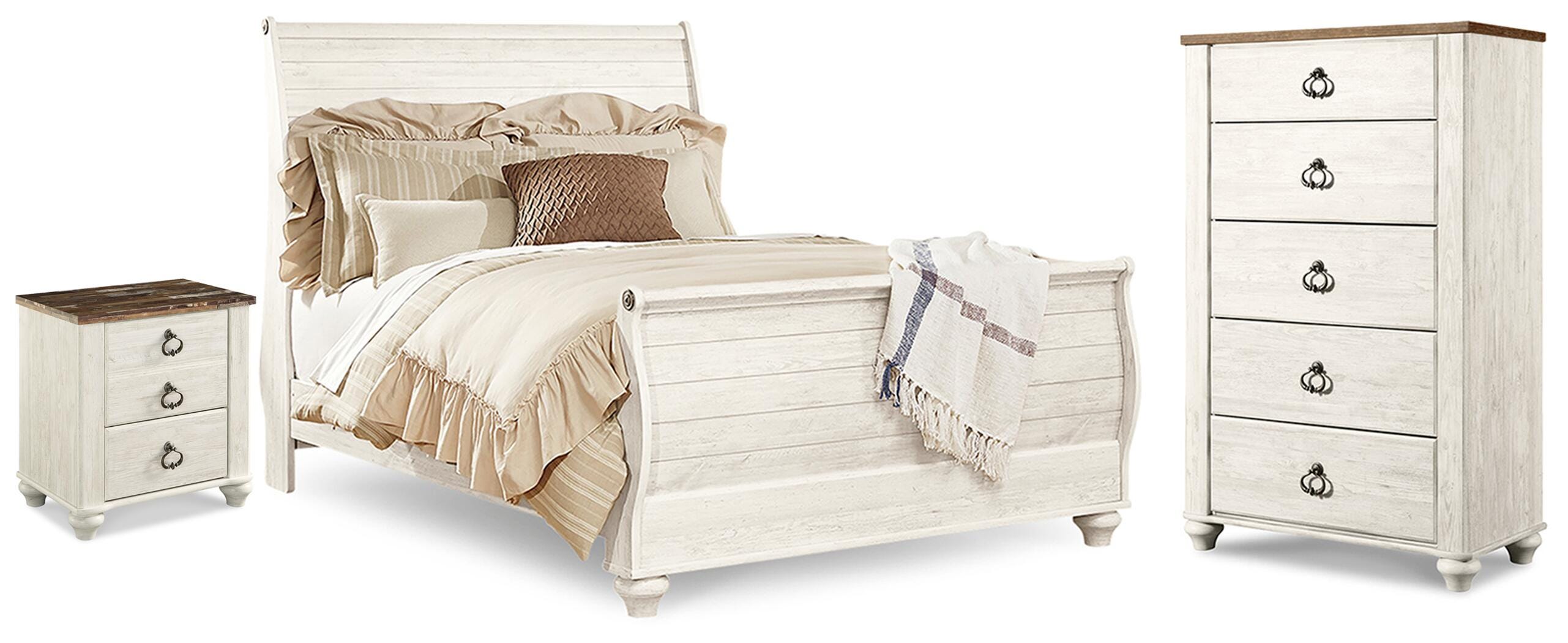 Willowton Queen Sleigh Bed, Chest and Nightstand — 3-Piece Signature Design by Ashley® Bedroom
