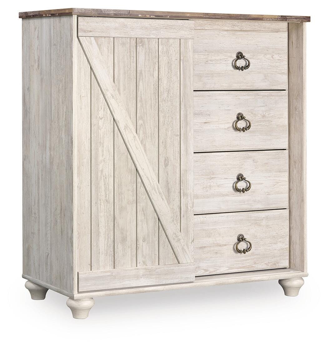 Willowton King Panel Bed, Dresser, Mirror, Chest and Nightstand
