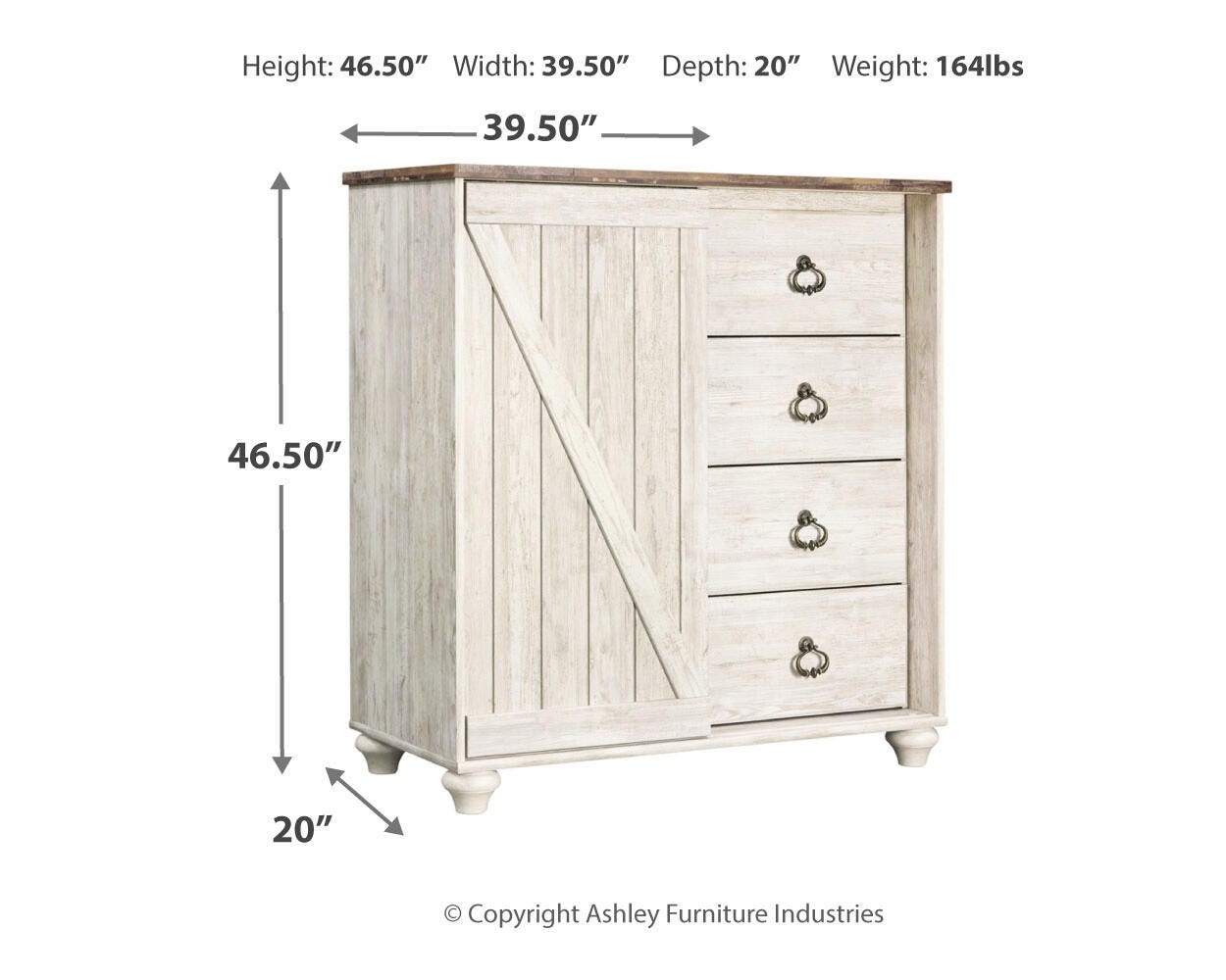 Willowton King Panel Bed, Dresser, Mirror, Chest and Nightstand