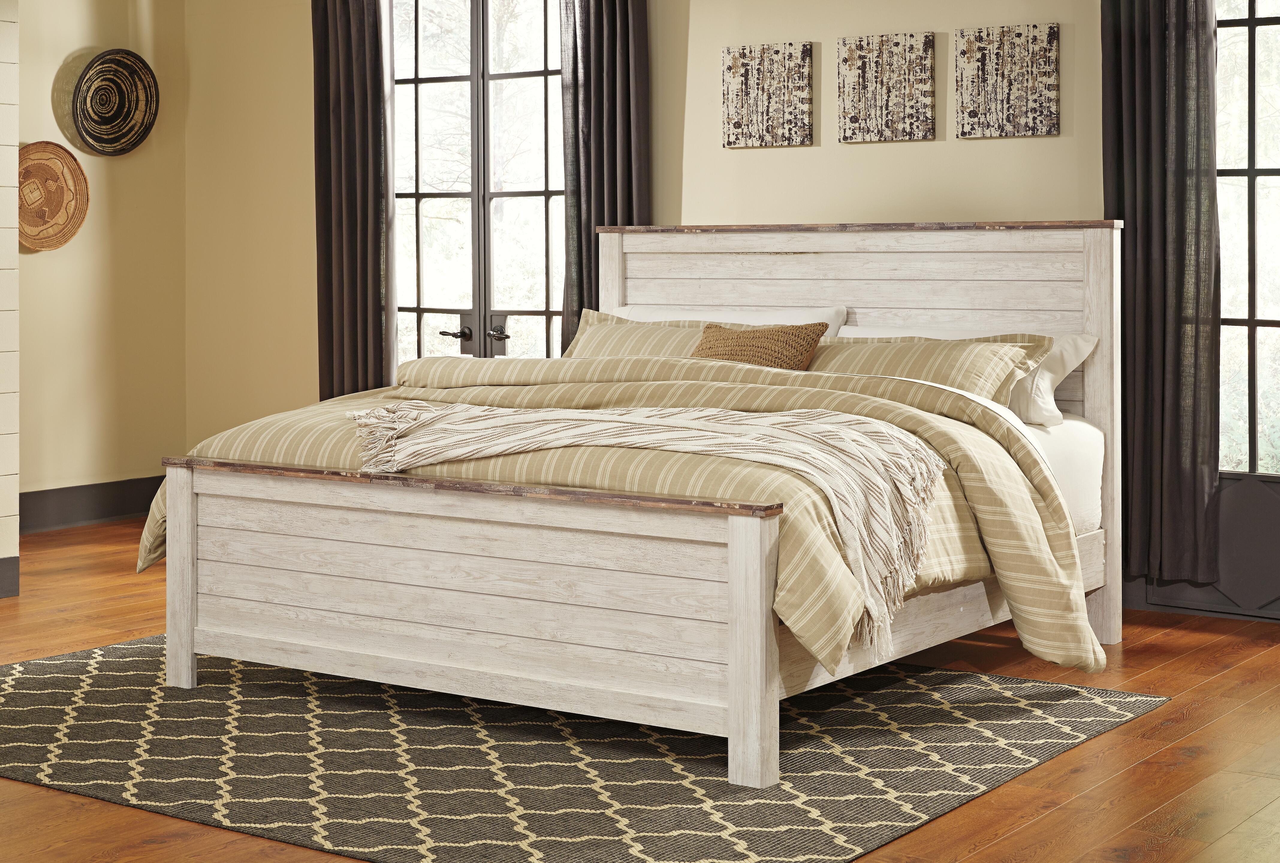 Willowton King Panel Bed, Dresser, Mirror, Chest and Nightstand