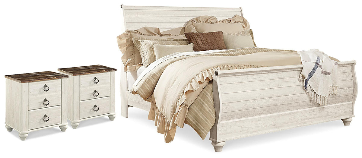 Willowton King Sleigh Bed and 2 Nightstands