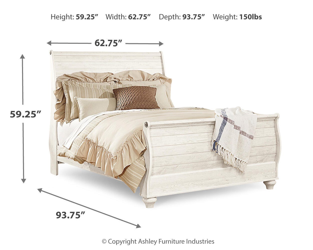Willowton Queen Sleigh Bed, Chest and Nightstand — 3-Piece Signature Design by Ashley® Bedroom