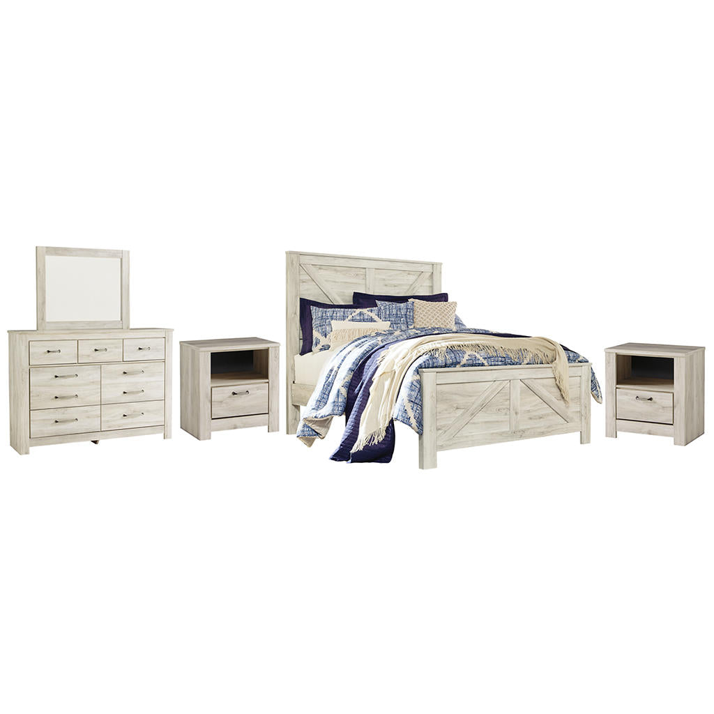 Bellaby Queen Crossbuck Panel Bed, Dresser, Mirror and 2 Nightstands Signature Design by Ashley® Uncategorized