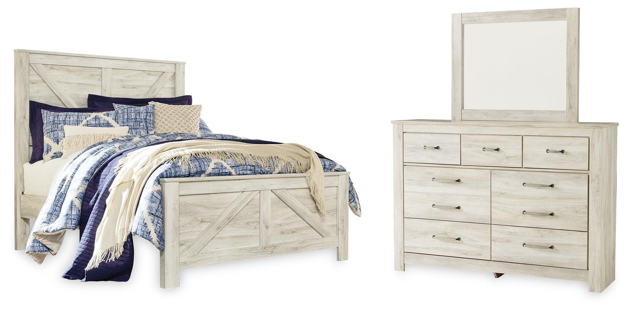 Bellaby Queen Crossbuck Panel Bed, Dresser and Mirror — 3-Piece Signature Design by Ashley® Bedroom